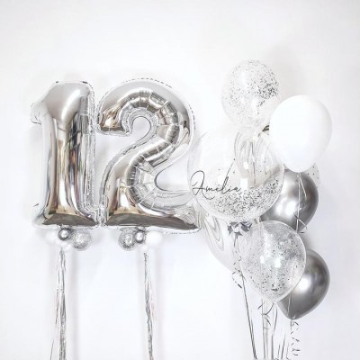 12 grey ballon number with 9latex abd 1 personalaised